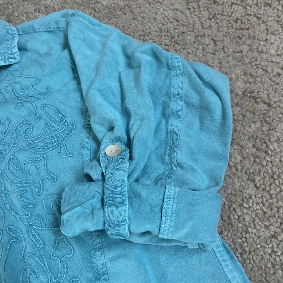 Parsley & Sage Top 1x Embroidered Ornate Metal Button Capsule Artsy Lagenlook - Picture 2 of 9